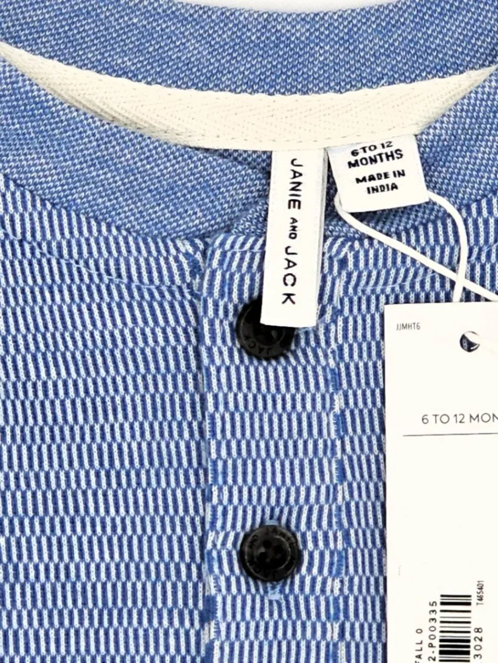 Janie and Jack Boys Henley Tee Blue Jacquard 6-12 Months NWT